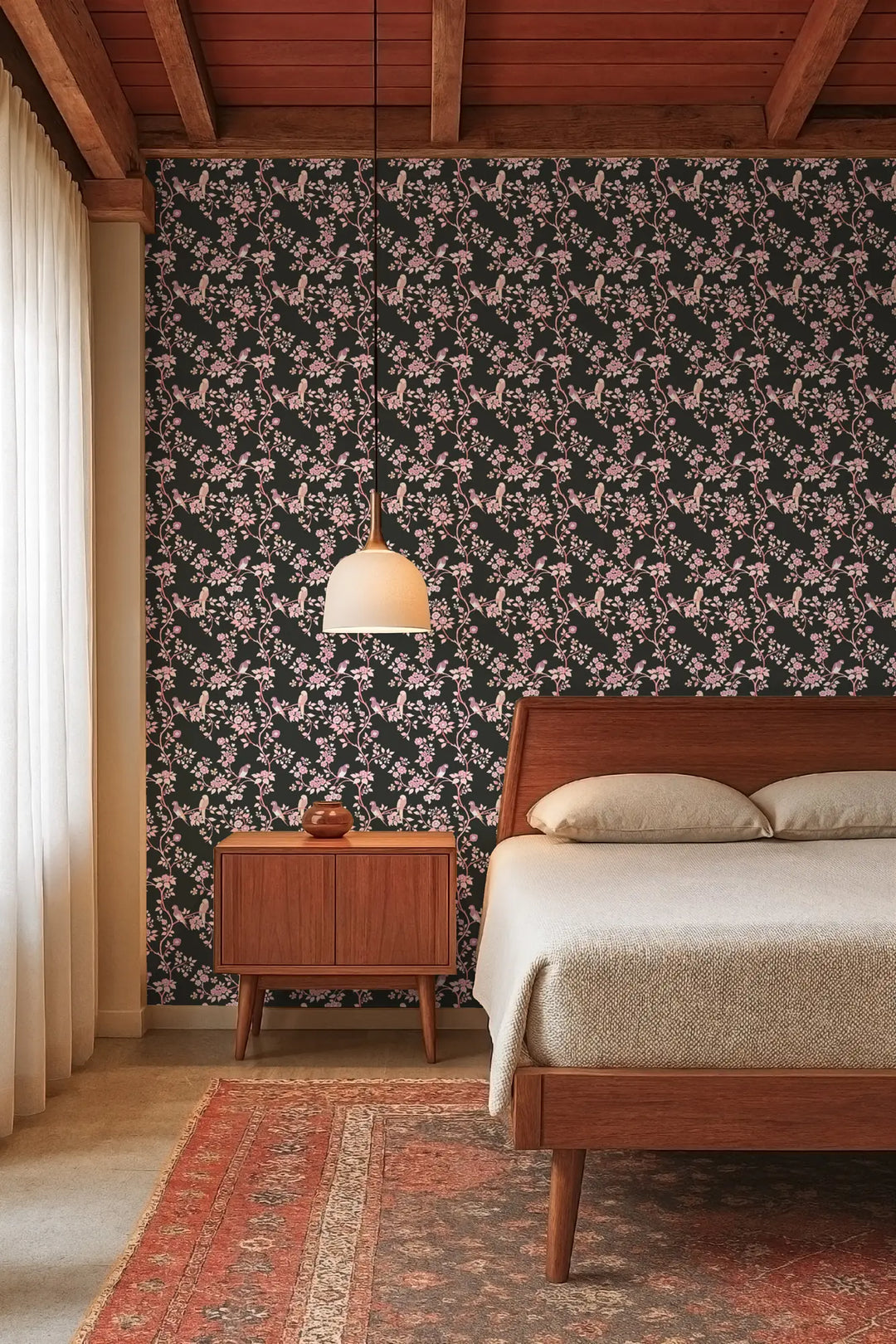Blossom Perch - Fuchsia Noir Wallpaper