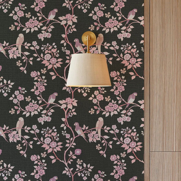 Blossom Perch Fuchsia Noir Grasscloth