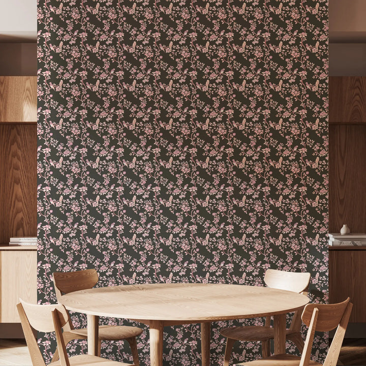 Blossom Perch - Fuchsia Noir Wallpaper