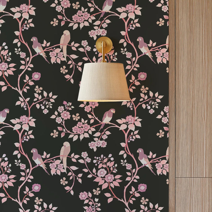 Blossom Perch - Fuchsia Noir Wallpaper