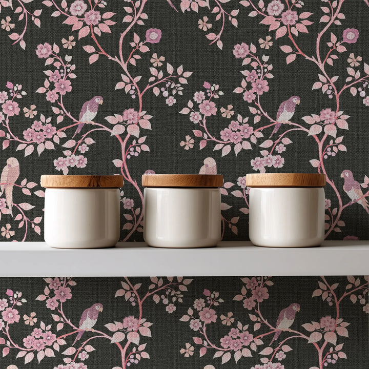 Blossom Perch Fuchsia Noir Grasscloth