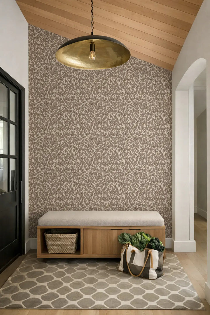 Between the Leaves - Walnut Wallpaper