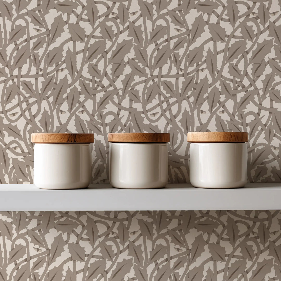 Between the Leaves - Walnut Wallpaper