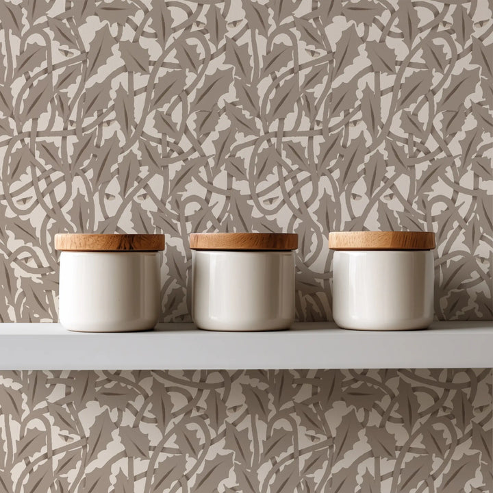 Between the Leaves - Walnut Wallpaper