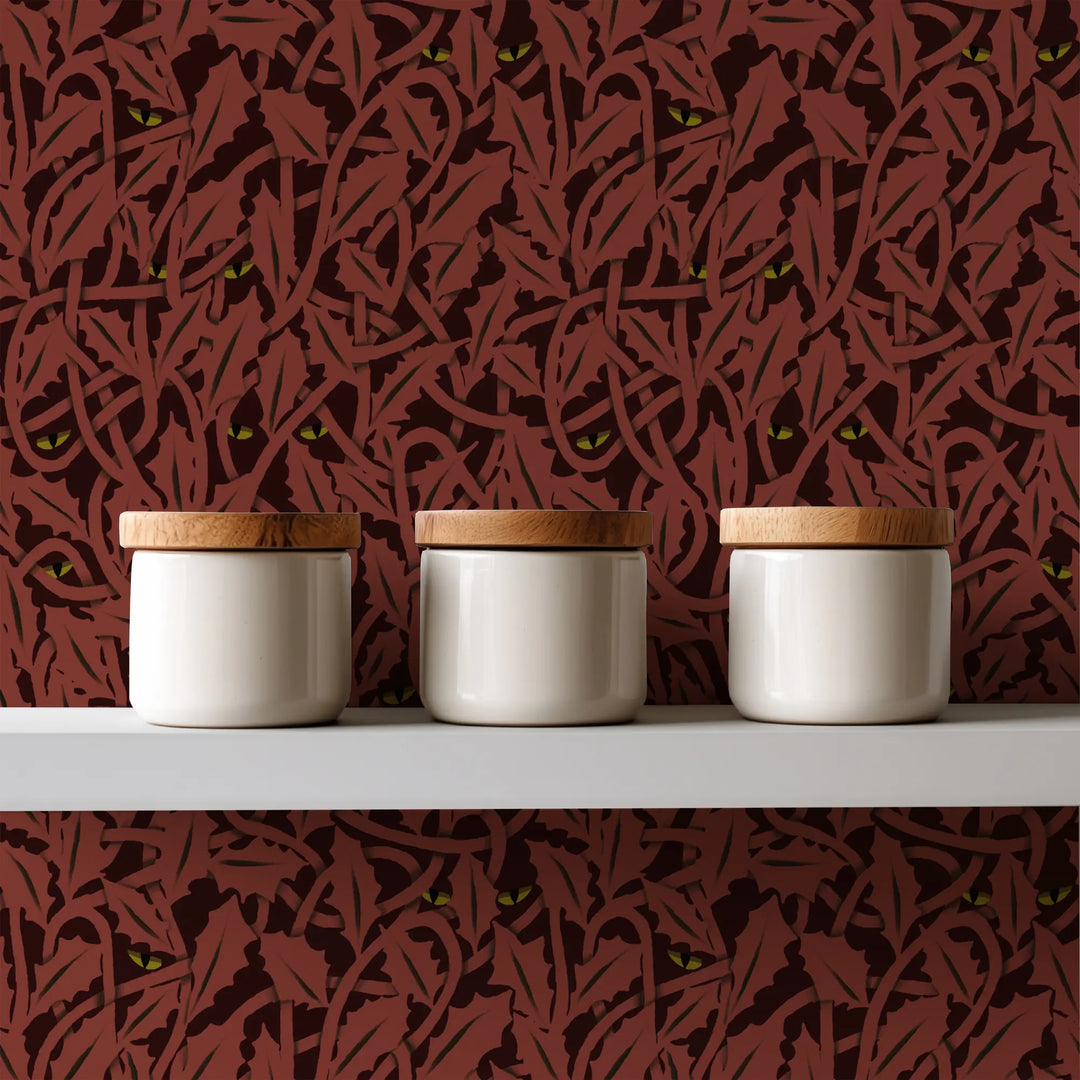 Between the Leaves - Worn Crimson Walllpaper
