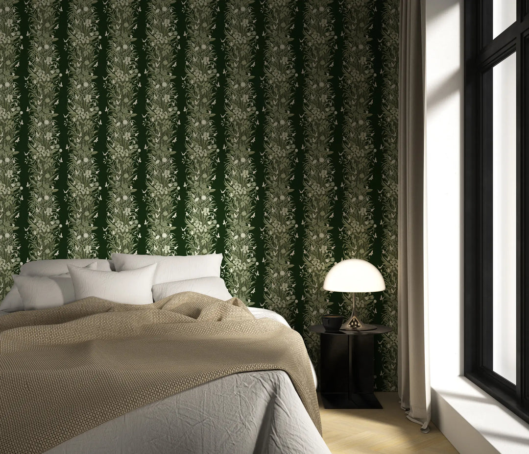 Paradise Bloom - Deep Tone Green Wallpaper