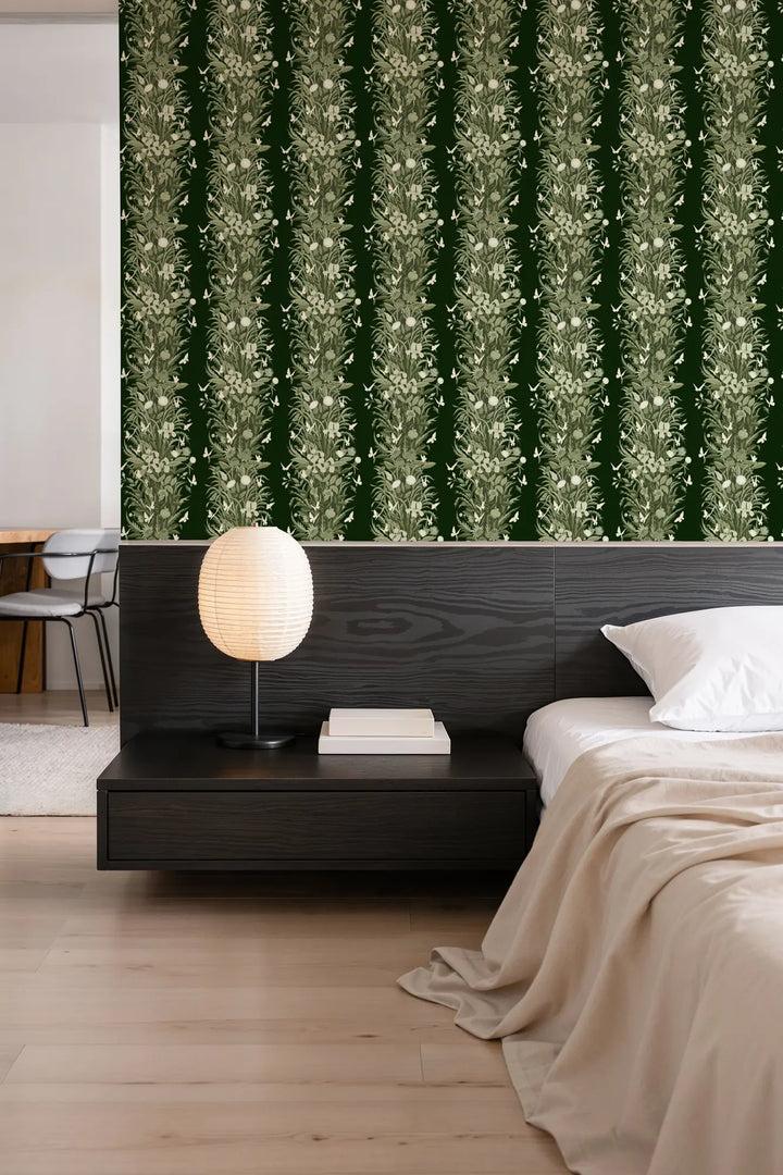 Paradise Bloom - Deep Tone Green Wallpaper