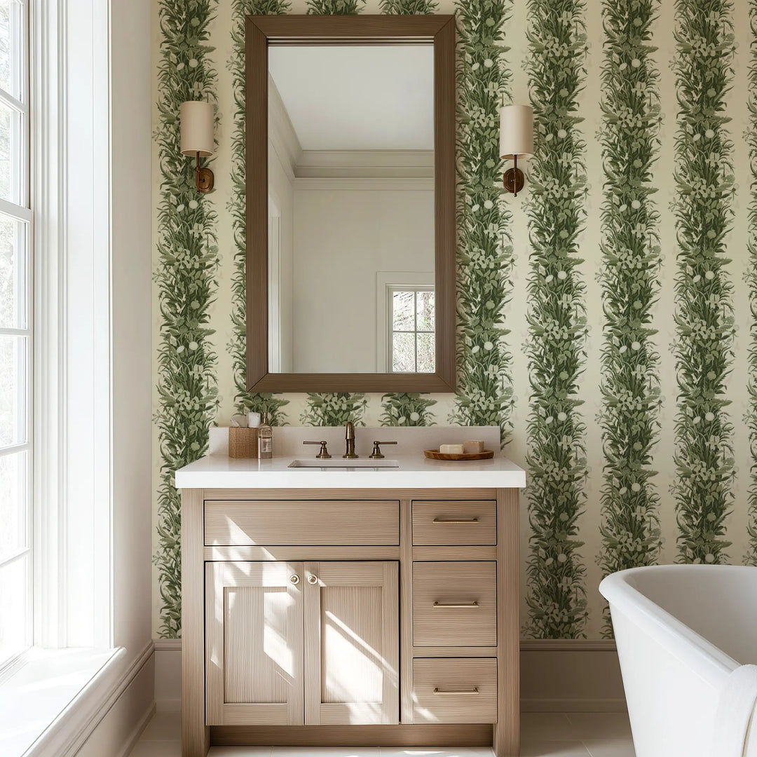 Paradise Bloom - Green Linen Wallpaper