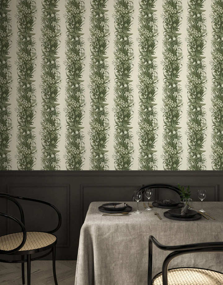 Paradise Bloom - Green Linen Wallpaper