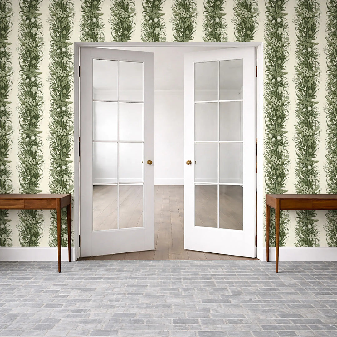 Paradise Bloom - Green Linen Wallpaper