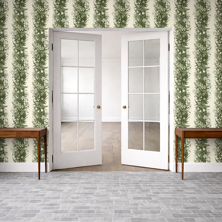 Paradise Bloom - Green Linen Wallpaper