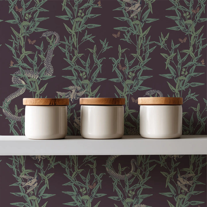 Stalking Vine - Midnight Mulberry Wallpaper