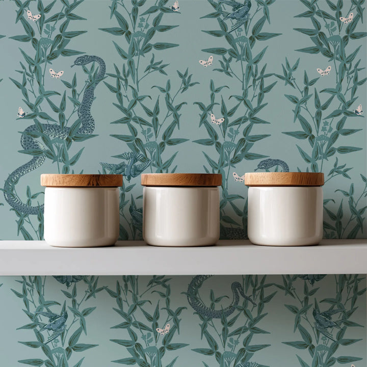 Stalking Vine - Tropical Teal Wallpaper