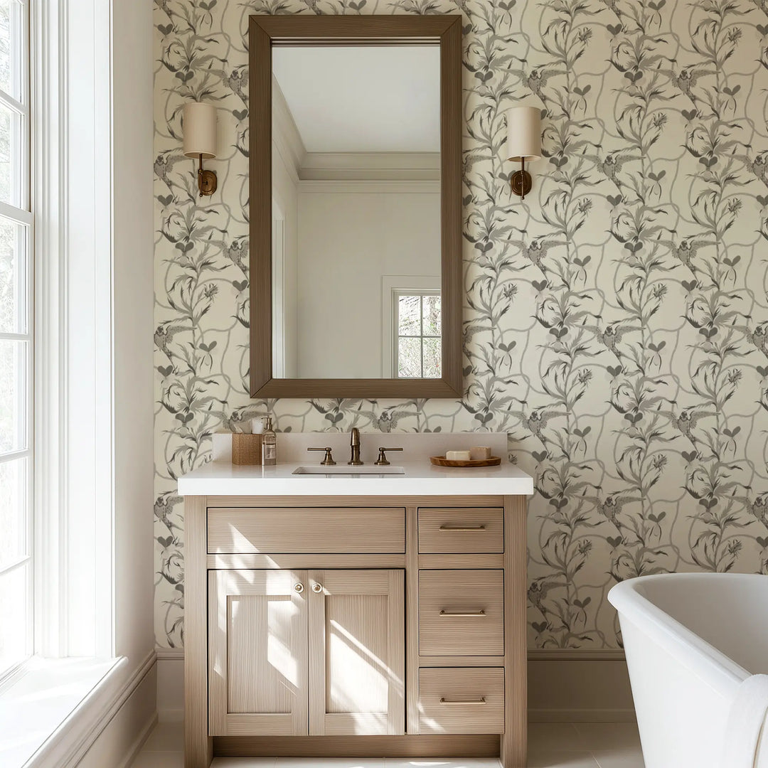 Tangled Flight - Linen Gray Wallpaper