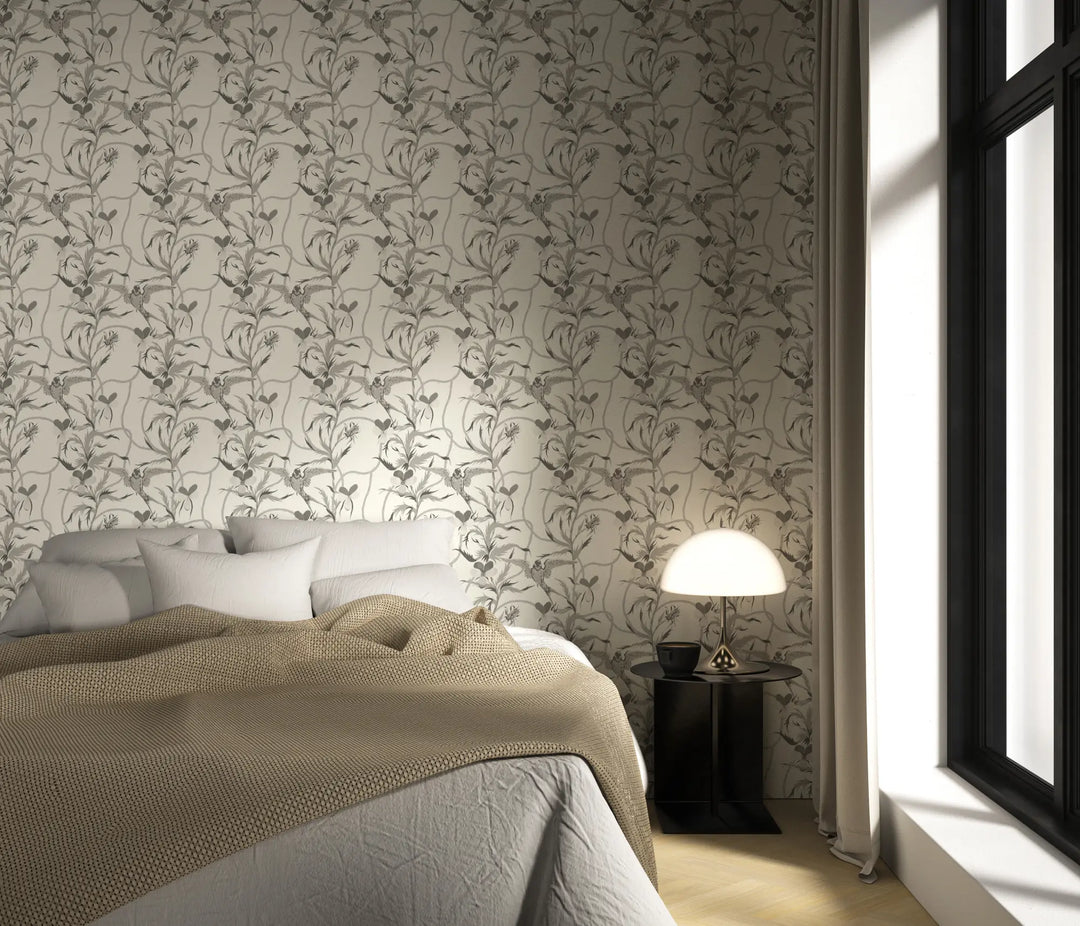 Tangled Flight - Linen Gray Wallpaper