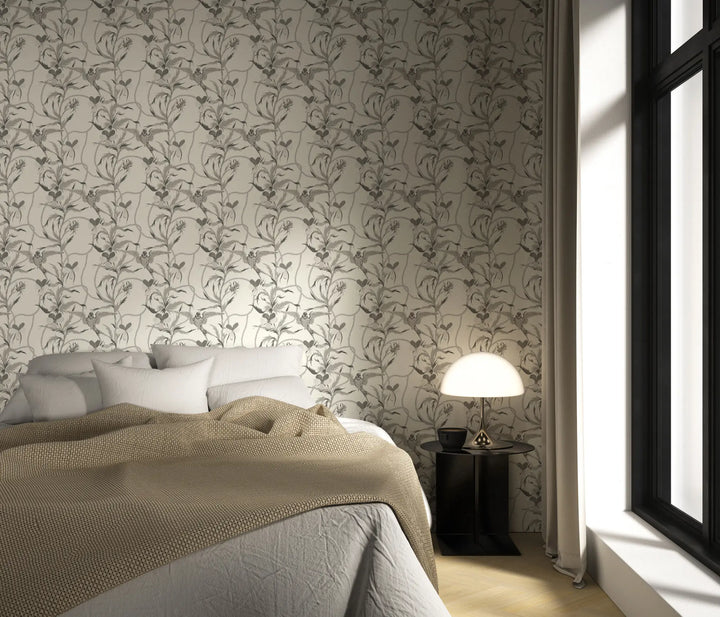 Tangled Flight - Linen Gray Wallpaper