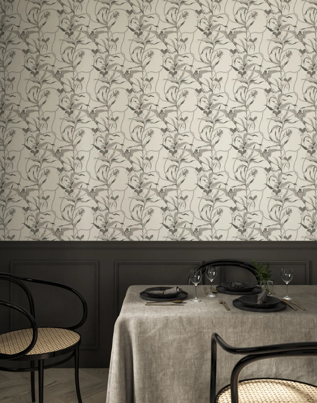 Tangled Flight - Linen Gray Wallpaper