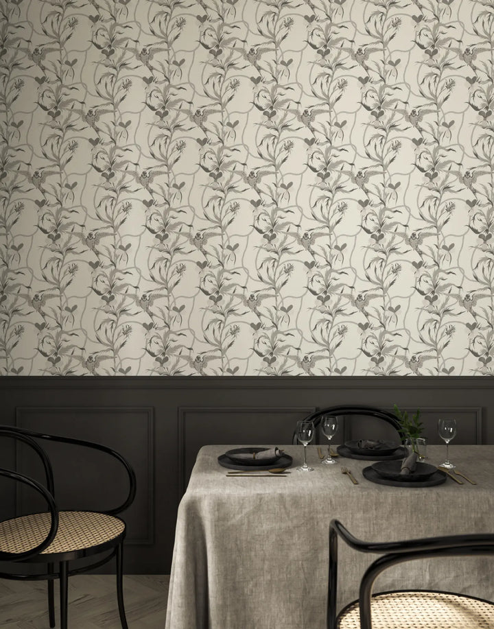 Tangled Flight - Linen Gray Wallpaper