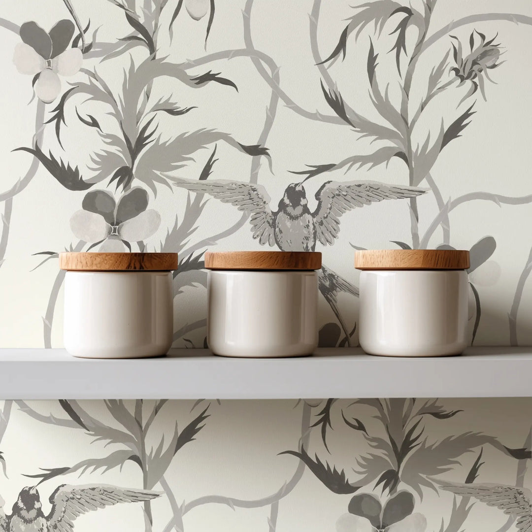 Tangled Flight - Linen Gray Wallpaper