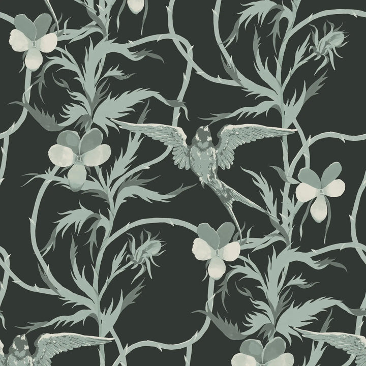 Tangled Flight - Seafoam Black Wallpaper