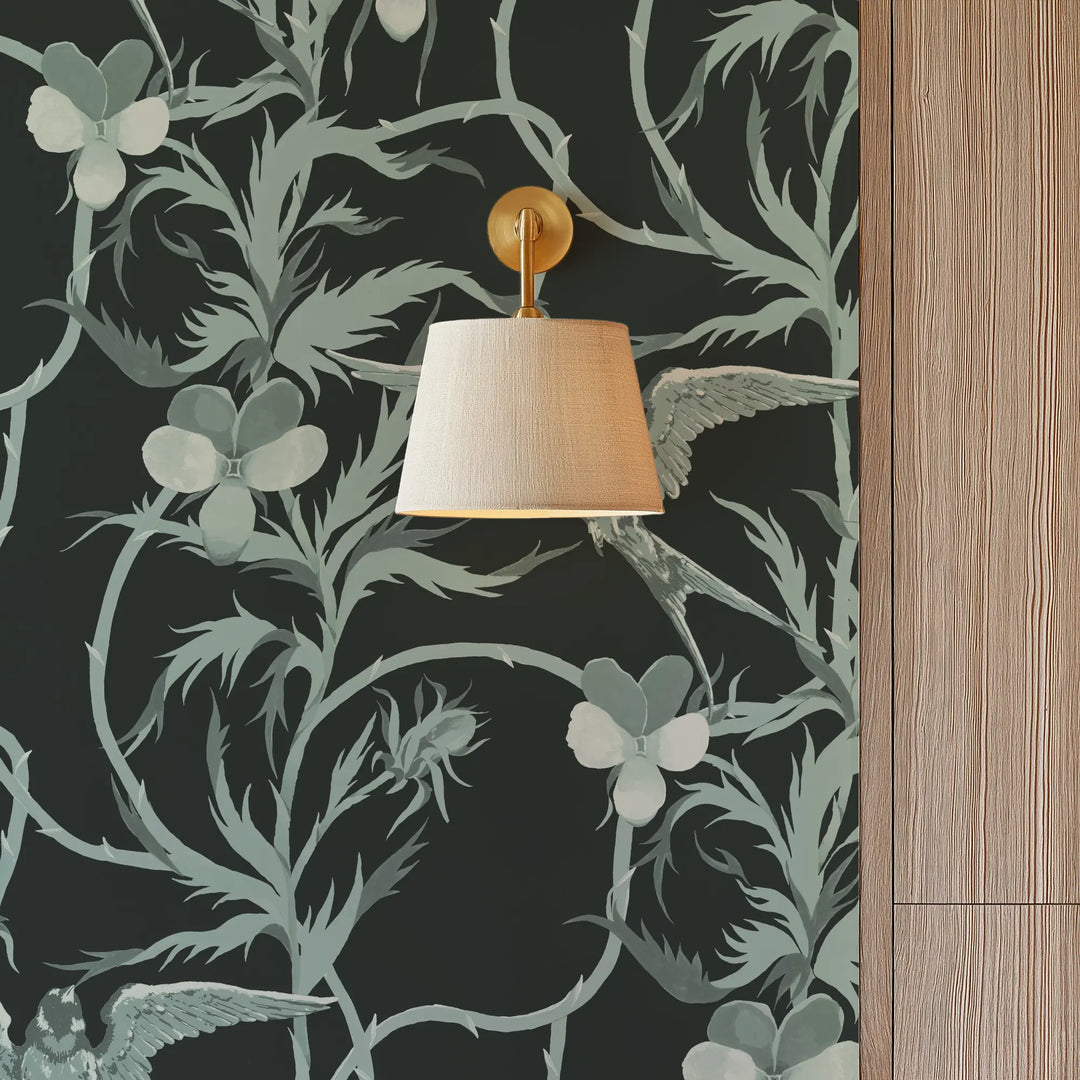 Tangled Flight - Seafoam Black Wallpaper