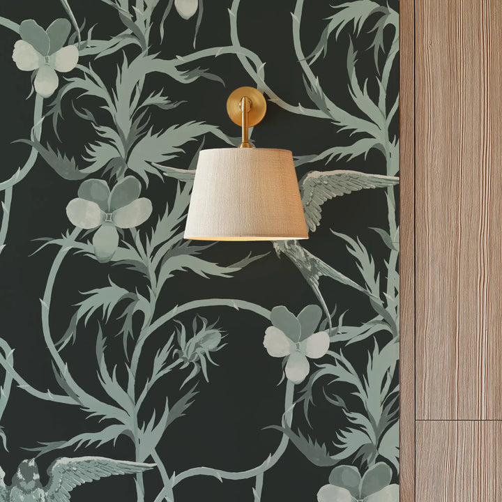 Tangled Flight - Seafoam Black Wallpaper