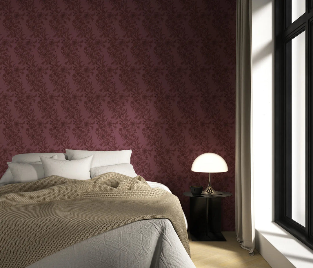 Wilding Toile - Burgundy Wallpaper