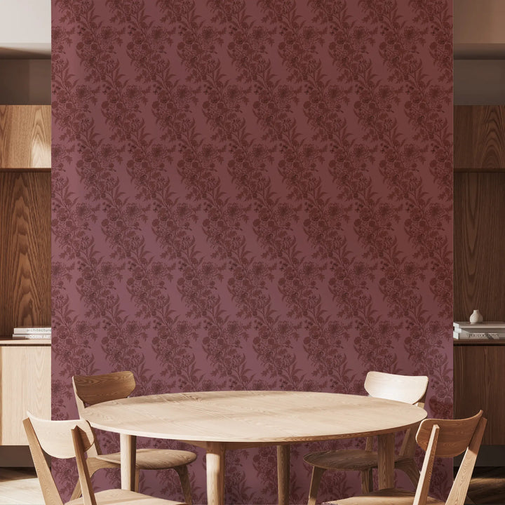 Wilding Toile - Burgundy Wallpaper