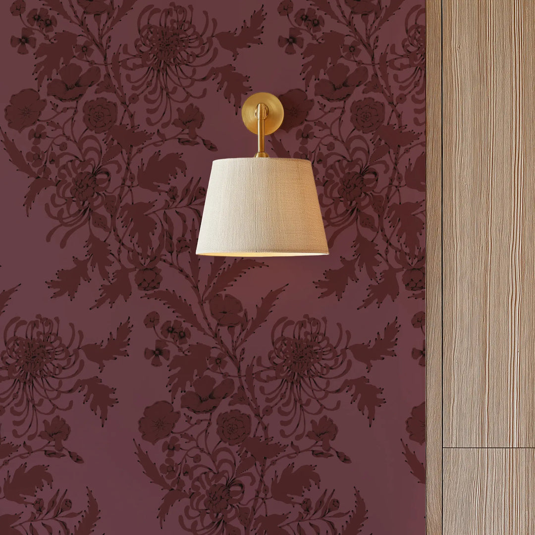 Wilding Toile - Burgundy Wallpaper