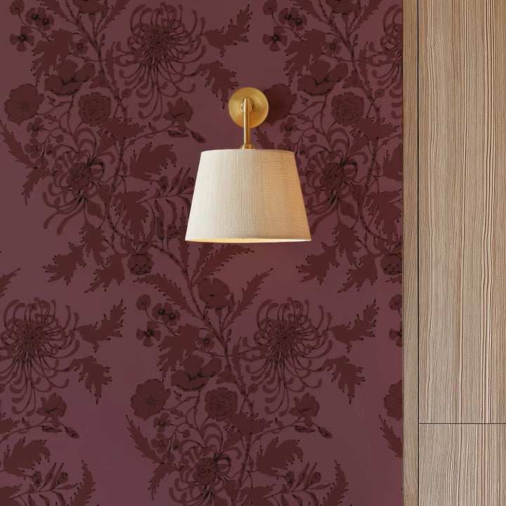 Wilding Toile - Burgundy Wallpaper