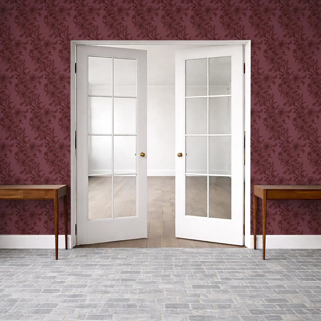 Wilding Toile - Burgundy Wallpaper