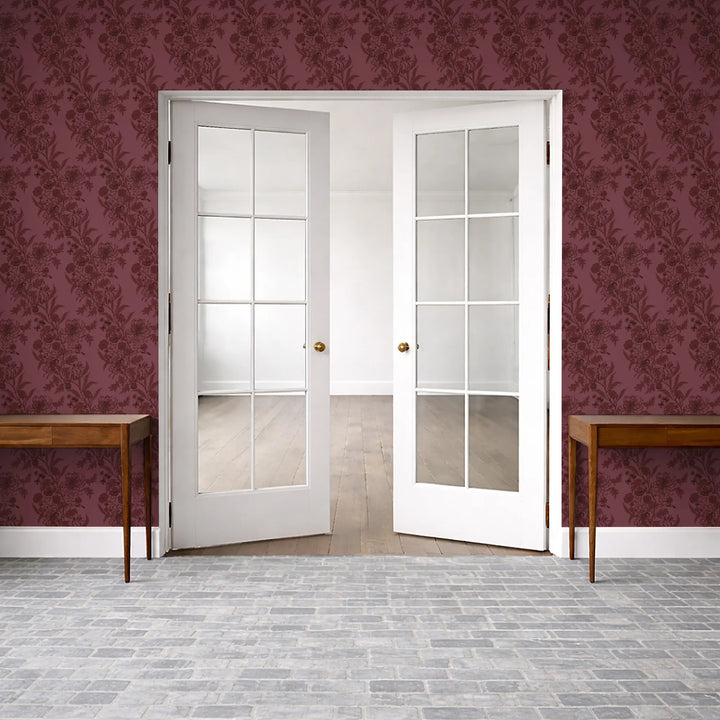 Wilding Toile - Burgundy Wallpaper