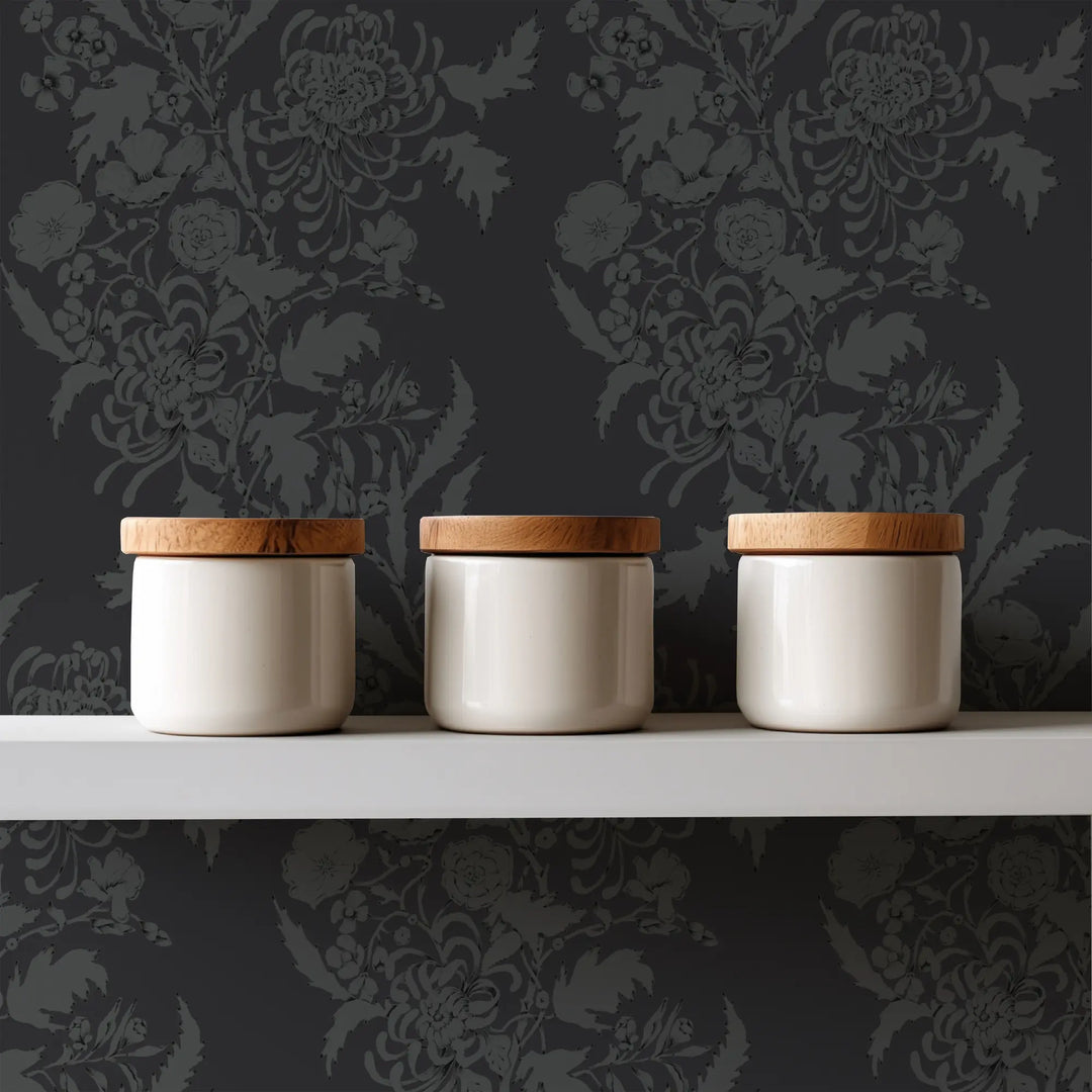 Wilding Toile - Black Shadow Wallpaper