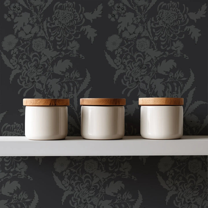 Wilding Toile - Black Shadow Wallpaper