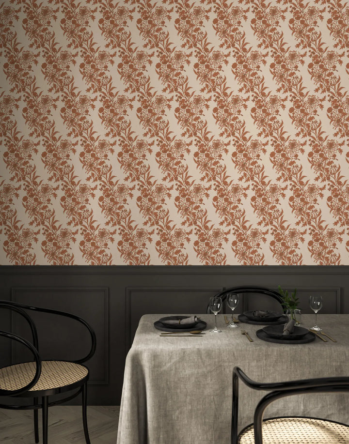 Wilding Toile - Burnt Orange Wallpaper