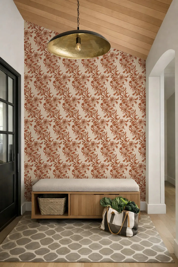 Wilding Toile - Burnt Orange Wallpaper