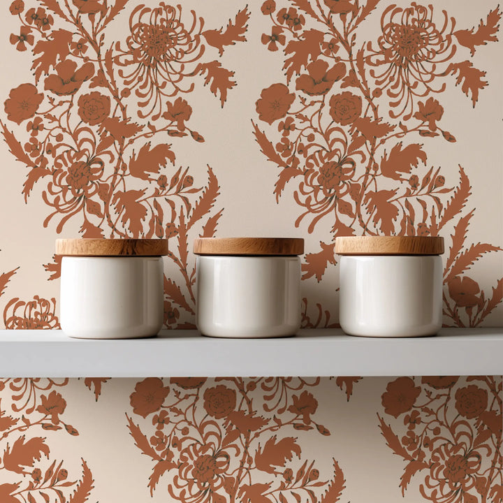 Wilding Toile - Burnt Orange Wallpaper