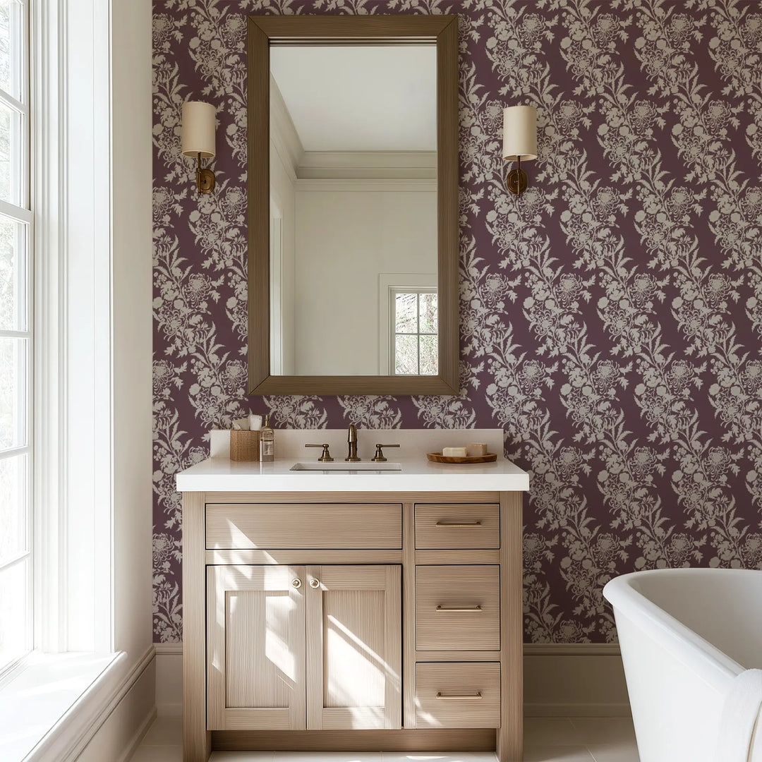 Wilding Toile - Maroon Wallpaper