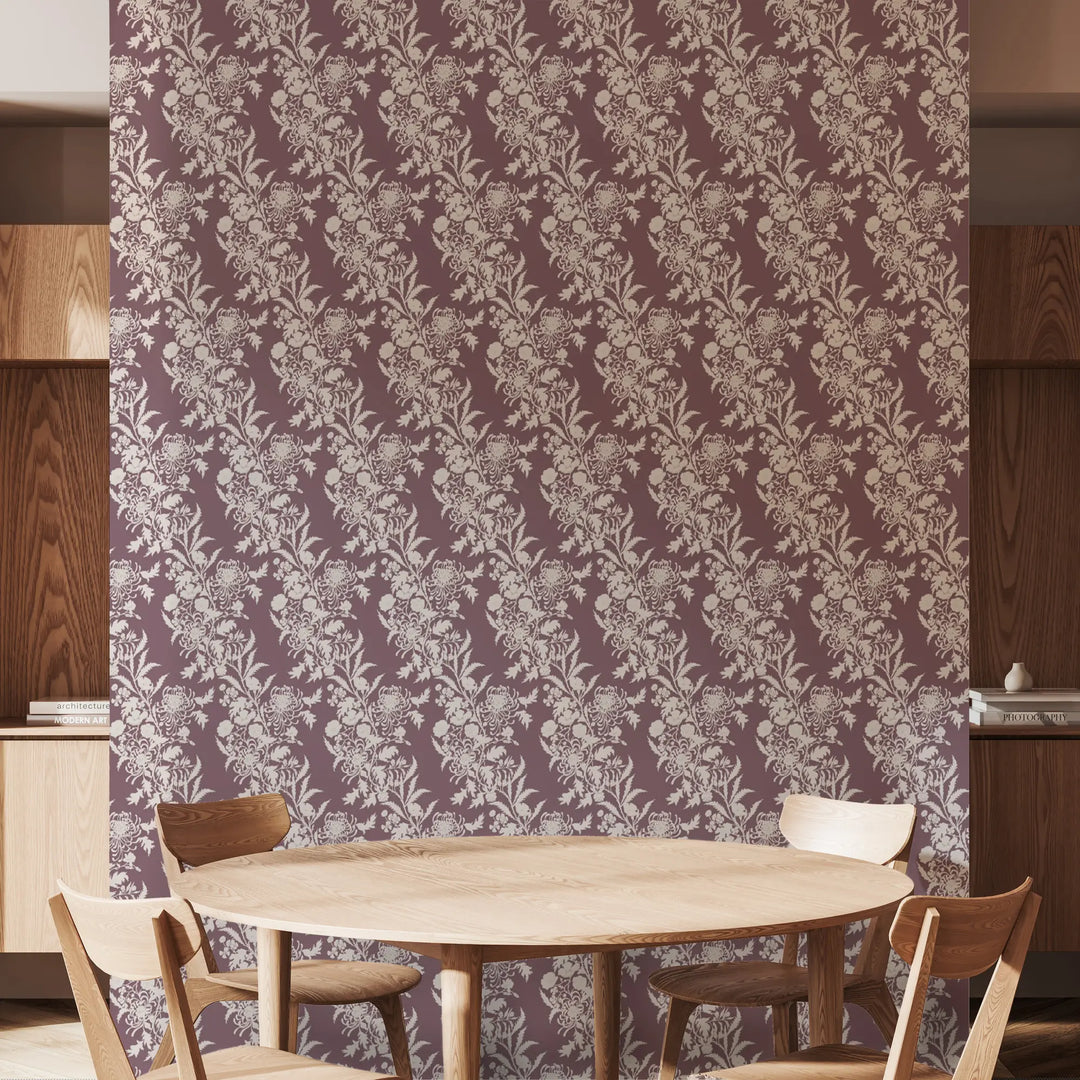 Wilding Toile - Maroon Wallpaper