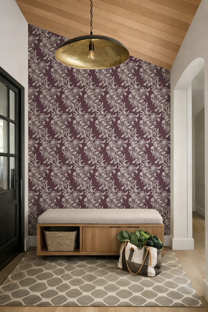 Wilding Toile - Maroon Wallpaper