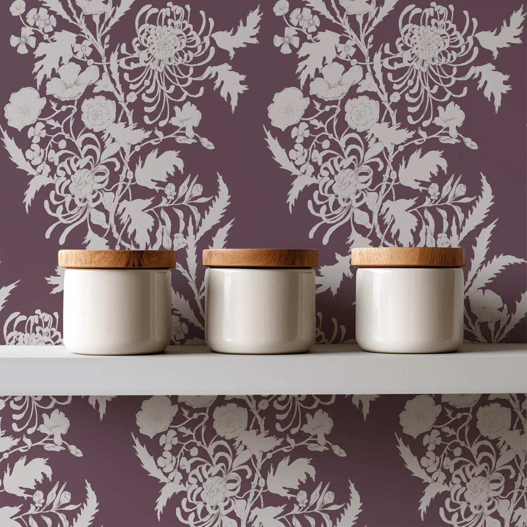 Wilding Toile - Maroon Wallpaper