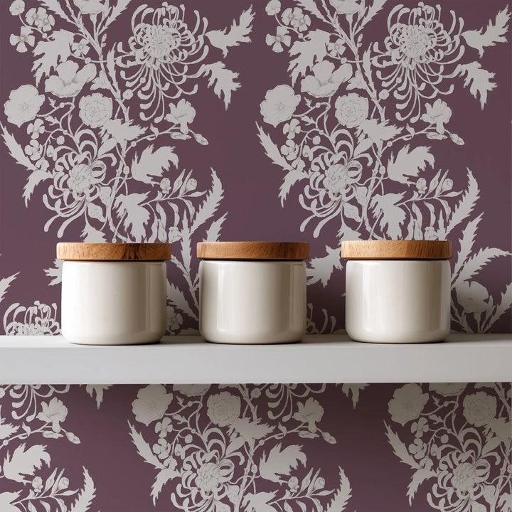 Wilding Toile - Maroon Wallpaper
