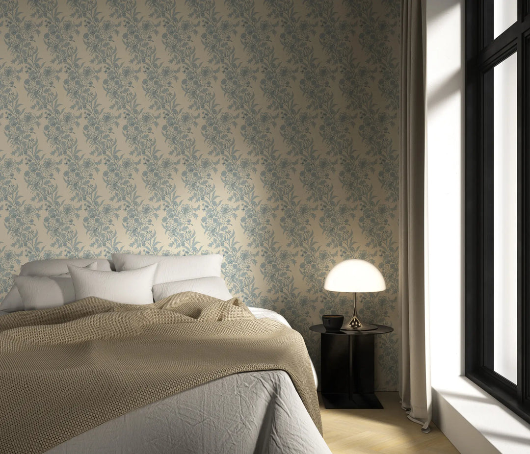 Wilding Toile - Pale Blue Wallpaper