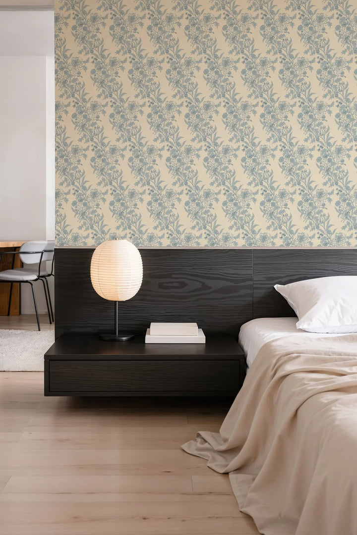 Wilding Toile - Pale Blue Wallpaper