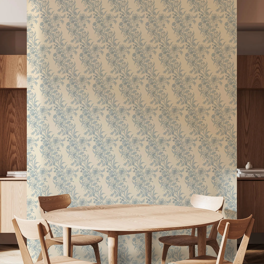 Wilding Toile - Pale Blue Wallpaper