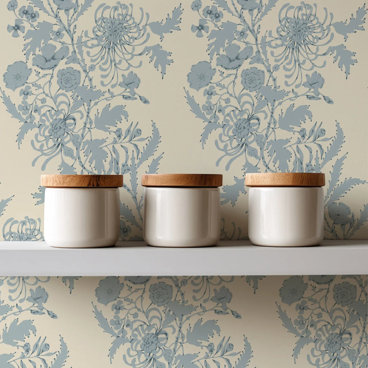 Wilding Toile - Pale Blue Wallpaper
