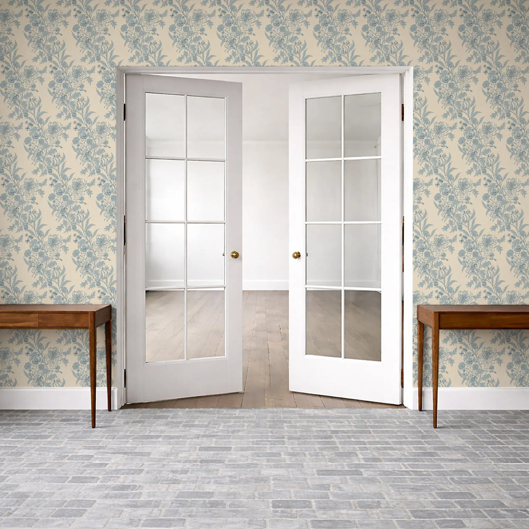 Wilding Toile - Pale Blue Wallpaper