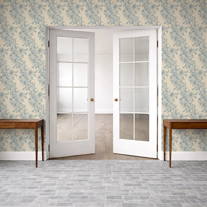 Wilding Toile - Pale Blue Wallpaper