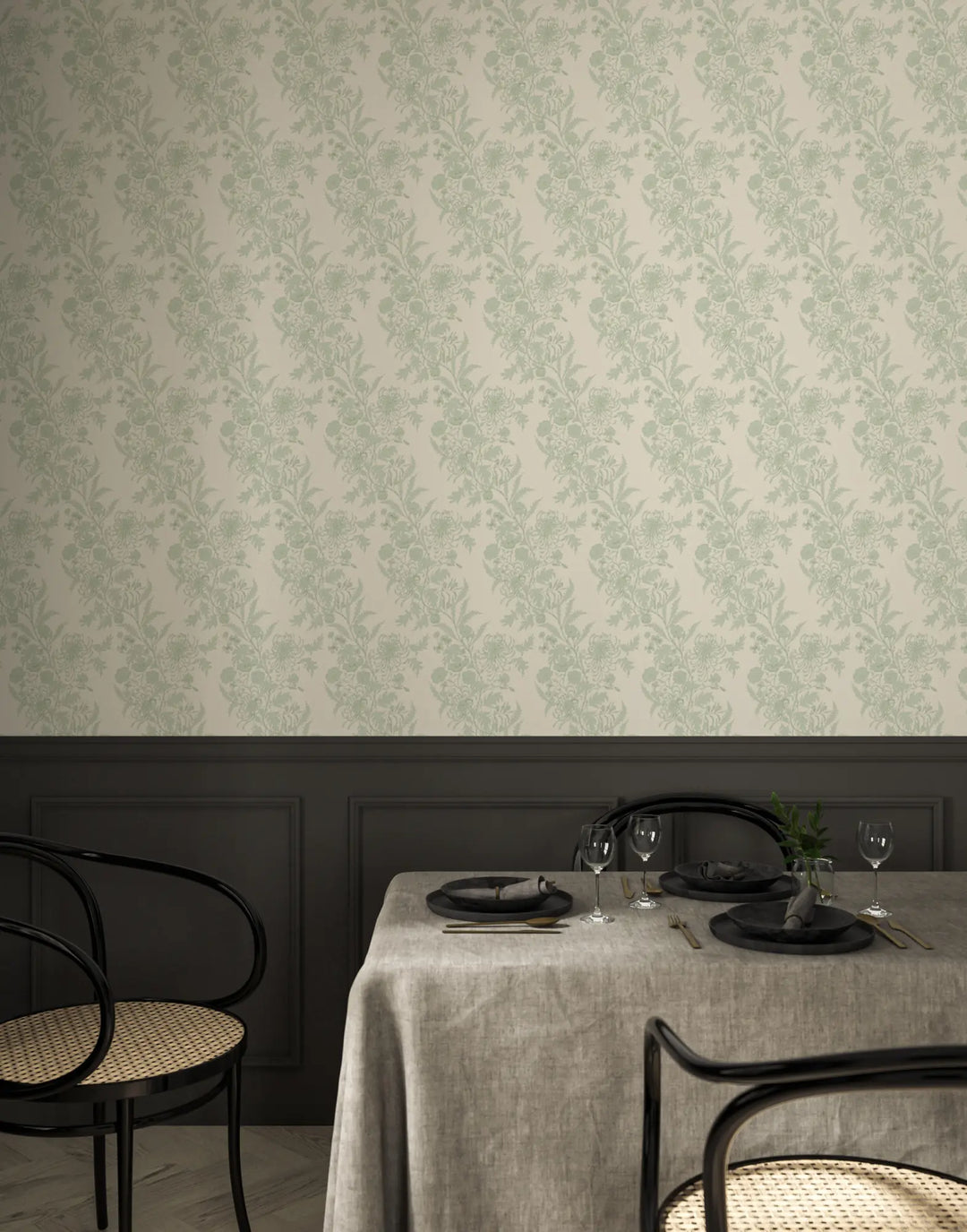 Wilding Toile - Pale Jade Wallpaper