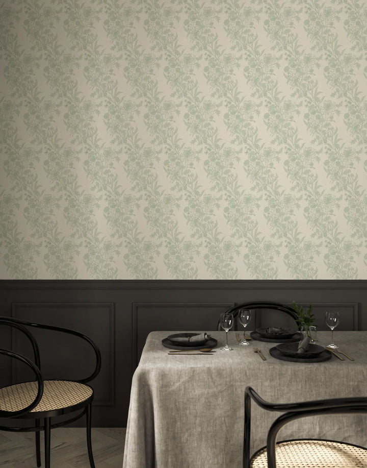 Wilding Toile - Pale Jade Wallpaper